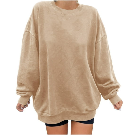Pejock Womens Oversized Crewneck Long Sleeve Casual Loose Pullover Tops Teen Girl Fall Fleece Sweatshirts Lightweight Solid Color Fit Pullover Sweatshirt Casual Outfits 2023 Y2K Fall Clothes