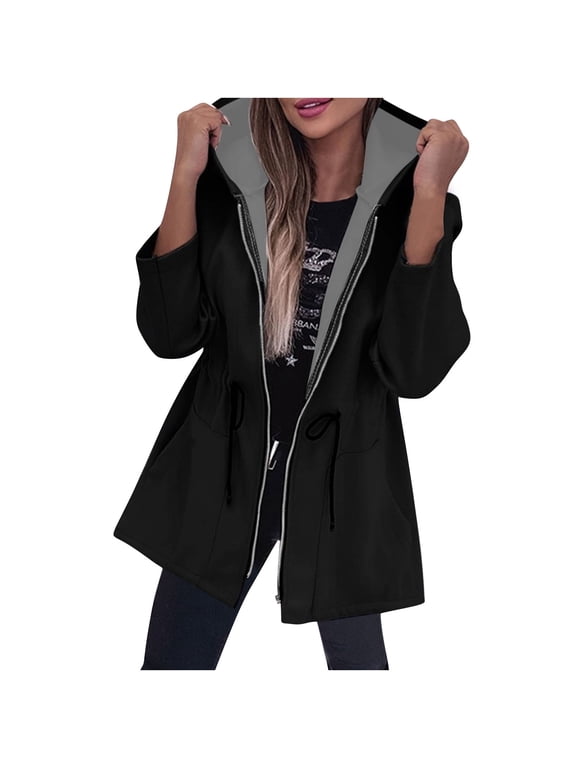 Womens Plus Size Military Jacket Lightweight Casual Anorak Coat with Hood