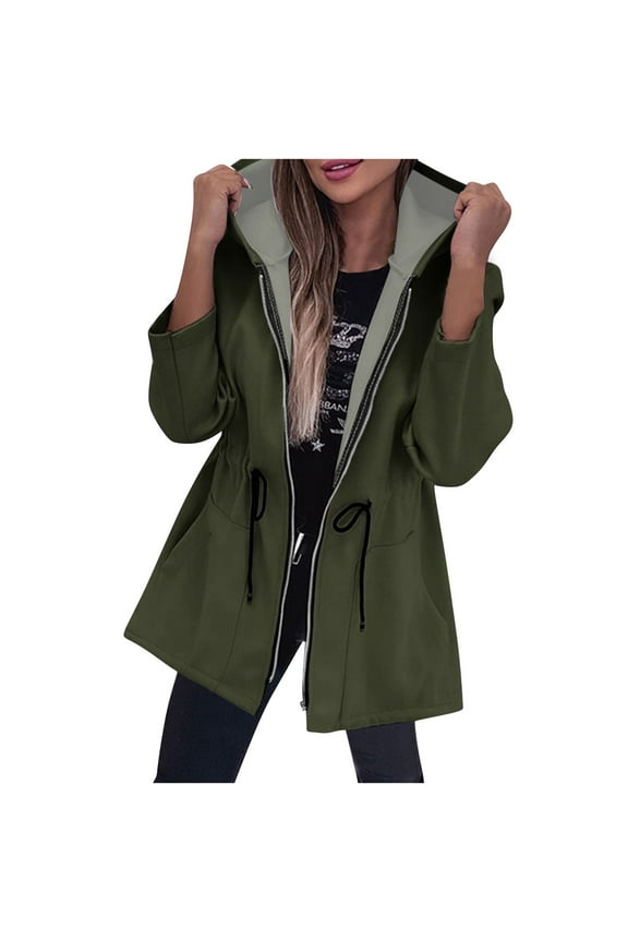 Womens Plus Size Military Jacket Lightweight Casual Anorak Coat with Hood