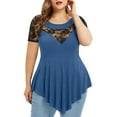 thumbnail image 1 of Pejock Womens Plus Size Tops O-Neck Asymmetric Short Sleeve Tunics Lace Blouse Shirts for Summer Casual Blue 3XL (US Size:18), 1 of 5