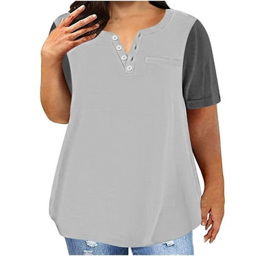 Pejock Fashion Savings Deals! Womens Plus Size Tops Summer Short Sleeve Henley Button Down T-Shirts Tops Casual Tunics Shirts