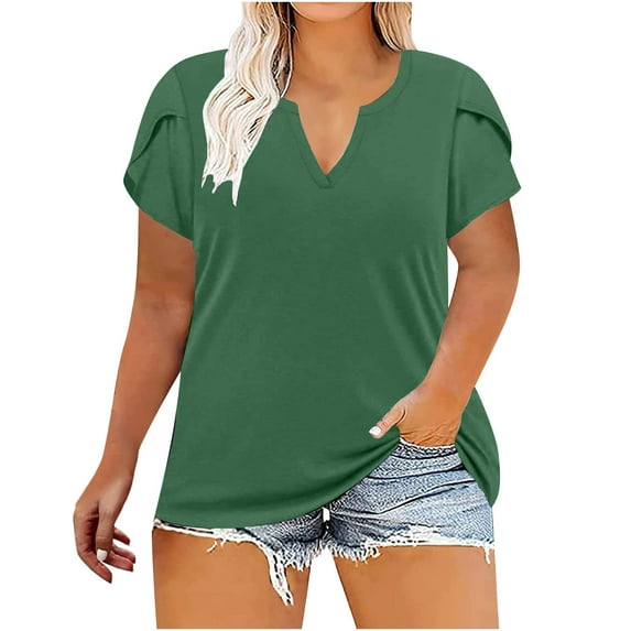 Pejock Womens Short Sleeve Casual T-Shirts V Neck Tops Tee Loose Comfy Tunic Blouse Lightweight Plus Size Tops Green 3XL (US Size:14)