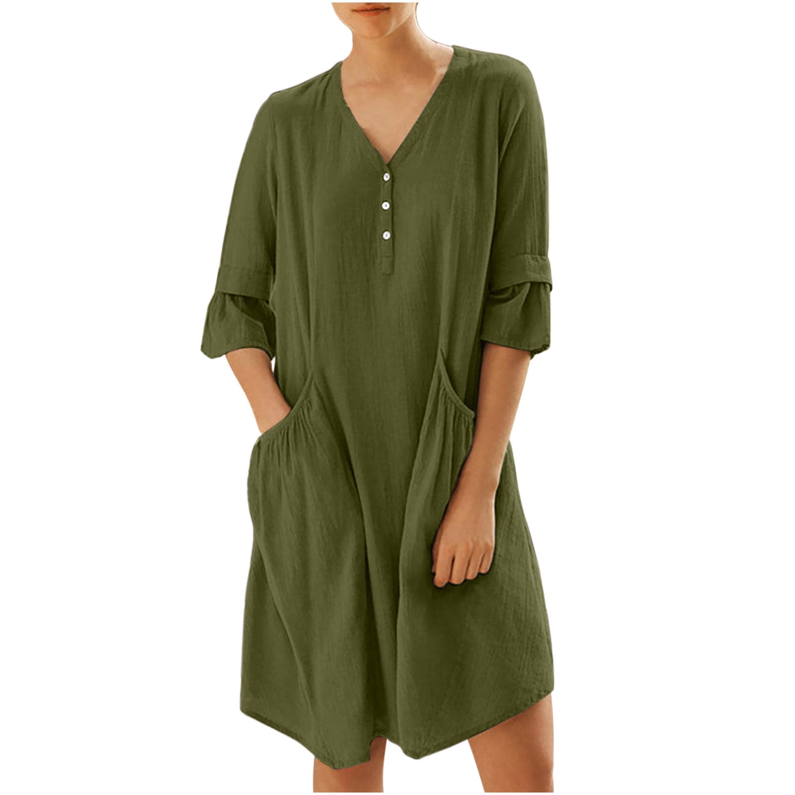 Pejock Women's V Neck A-Line Halloween Dress Loose V Neck Long Sleeve Tunic  Dress Swing Vintage 1950s Cocktail Midi Dresses Army Green : :  Clothing, Shoes & Accessories