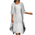 thumbnail image 1 of Pejock Work Party Formal Dress for Women 2023 Casual V-Neck Sleeveless Dress Solid Long Sleeve Coat Two-Piece Set Gray XXL (US Size:12), 1 of 5
