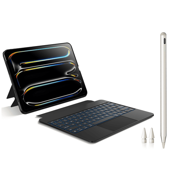 Pekarejue Detachable Keyboard Case with Trackpad + Stylus Pen Compatible with iPad Air 13-inch M4 M3 M2 and iPad Pro 12.9-inch (6th-3rd Gen), Black