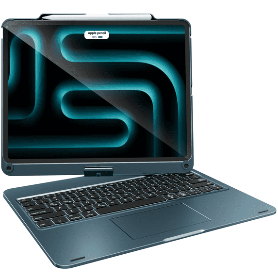 Pekarejue Keyboard Case for Apple iPad Pro 12.9-inch 2022 6th 5th 4th 3rd Generation: Smart Trackpad RGB Backlight, 360 Rotatable Cover and Pencil Holder for Apple iPad Pro 12.9 inch Navy Blue