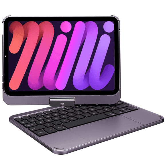Pekarejue Keyboard Case Compatible with iPad Mini 7th Generation 2024 (A17 Pro)/ iPad Mini 6th Gen 8.3 Inch 2021: 360 Degree RotatableCover Multi-Touch Trackpad RGB Backlit Metallic Purple