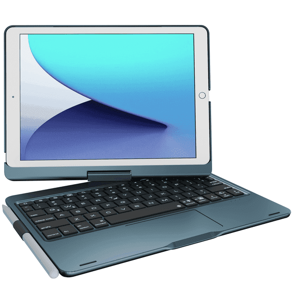 Pekarejue Wireless Keyboard Case for 2021 Apple iPad 10.2 inch 9th 8th 7th Generation, iPad Air 3rd and iPad Pro 10.5 2nd Gen: Rotation, Pencil Holder, Multi-Touch Trackpad, RGB Backlit Navy Blue