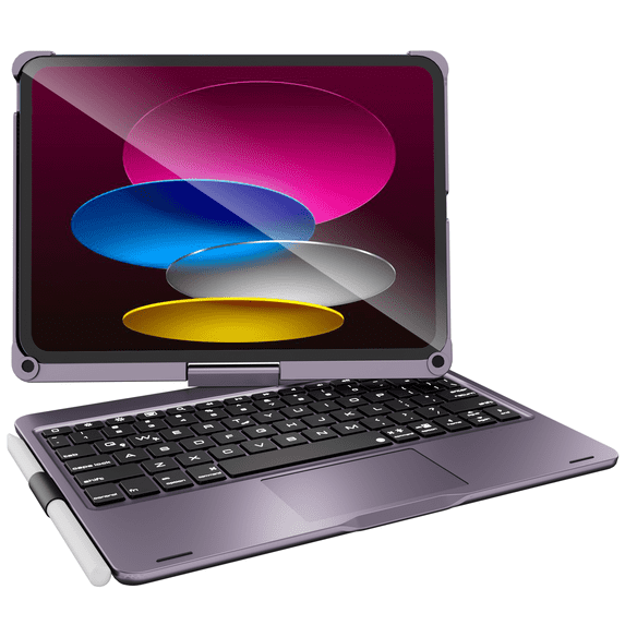 Pekarejue Wireless Keyboard Case Compatible with Apple iPad 11th (A16) M3 2025 & 2022 iPad 10th Generation (10.9-inch): Rotatable Pencil Holder Multi-Touch Trackpad RGB Backlit Metallic Purple