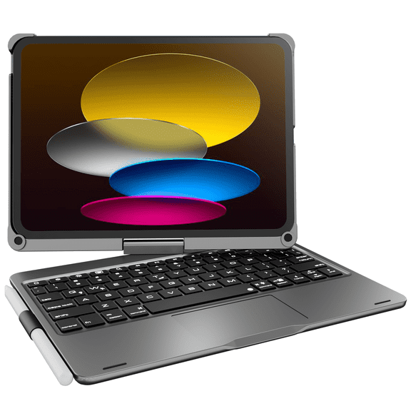 Pekarejue Wireless Keyboard Case Compatible with Apple iPad 11th (A16) M3 2025 & 2022 iPad 10th Generation (10.9-inch): Rotatable Pencil Holder Multi-Touch Trackpad RGB Backlit Space Gray