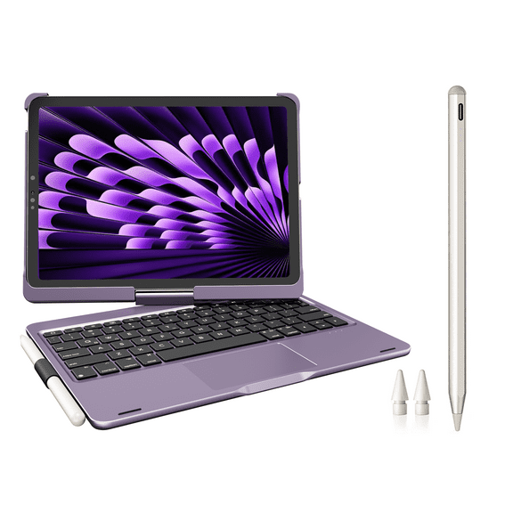 Pekarejue Wireless Keyboard Case + Stylus Pen Compatible with 2025 iPad (11th-10th), iPad Air 11-inch (M3-M2), iPad Air (5th-4th) & iPad Pro 11-inch (2018-2022), Purple
