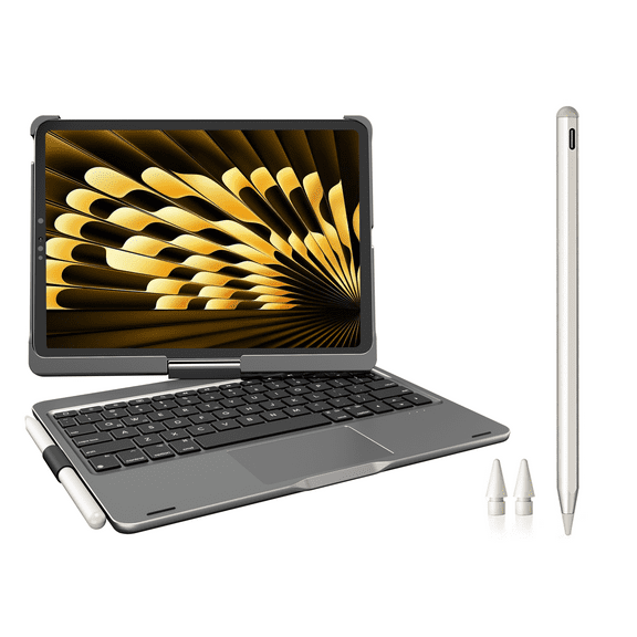 Pekarejue Wireless Keyboard Case + Stylus Pen Compatible with 2025 iPad (11th-10th), iPad Air 11-inch (M3-M2), iPad Air (5th-4th) & iPad Pro 11-inch (2018-2022), Space Gray