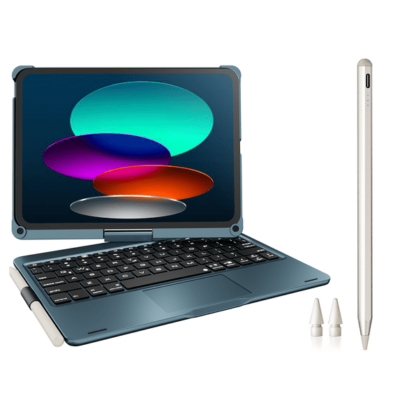 Pekarejue Wireless Keyboard Case with Trackpad + Stylus Pen Compatible with Apple iPad 11th (A16) 2025 & iPad 10th Generation 2022 (10.9-inch), Navy Blue