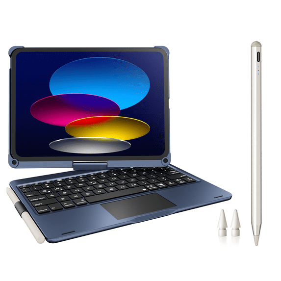 pekarejue Wireless Keyboard Case Compatible with 2025 iPad (11th-10th) & iPad Air 11-inch (M3-M2)& iPad Air (5th-4th) & iPad Pro 11-inch (4th-1st): Rotatable Pencil Holder Trackpad Backlit, Navy Blue