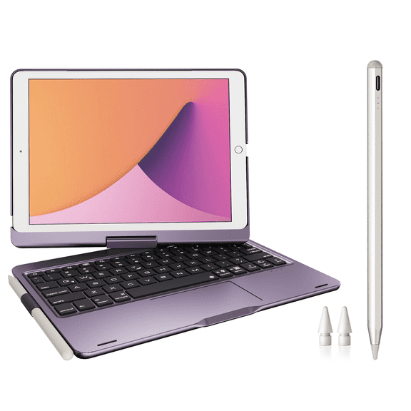 Pekarejue Wireless Keyboard Case with Trackpad + Stylus Pen Compatible with Apple iPad 9th 8th 7th Gen 10.2-inch, iPad Air 3rd Generation, Purple