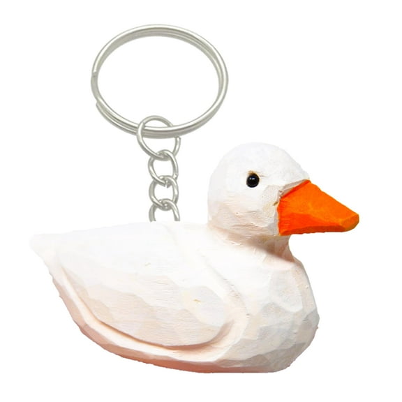 Pekin White Duck Keychain Handmade Ring Hook Clip Freedom Charm Miniature Wood Mini Figurine Small Animal Bird