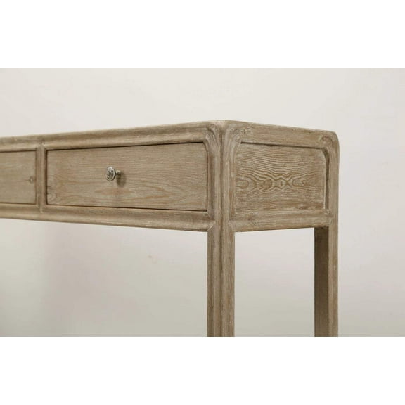 Peking Console Table With 3 Drawers-Weathered White Wash Small ( Handmade )