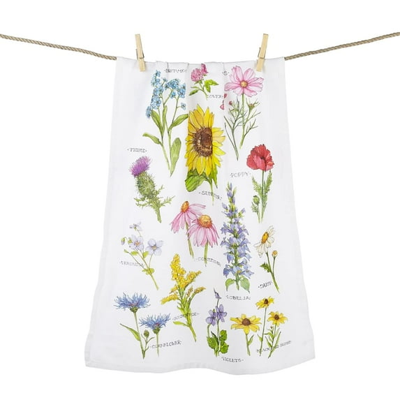 Peking Handicraft 04SER533WC Field Guide Wildflower Flour Sack Kitchen Towel, 25-inch Height, Cotton