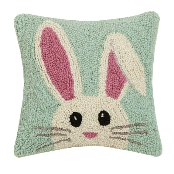 Peking Handicraft 30JES1739C10SQ Hello Easter Bunny Hook Pillow, 10-inch Square, Wool and Cotton