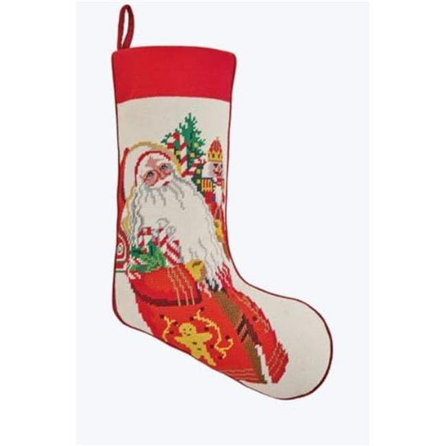 Jolly Christmas Embroidered Needlepoint Stocking, 11 x 18 inch