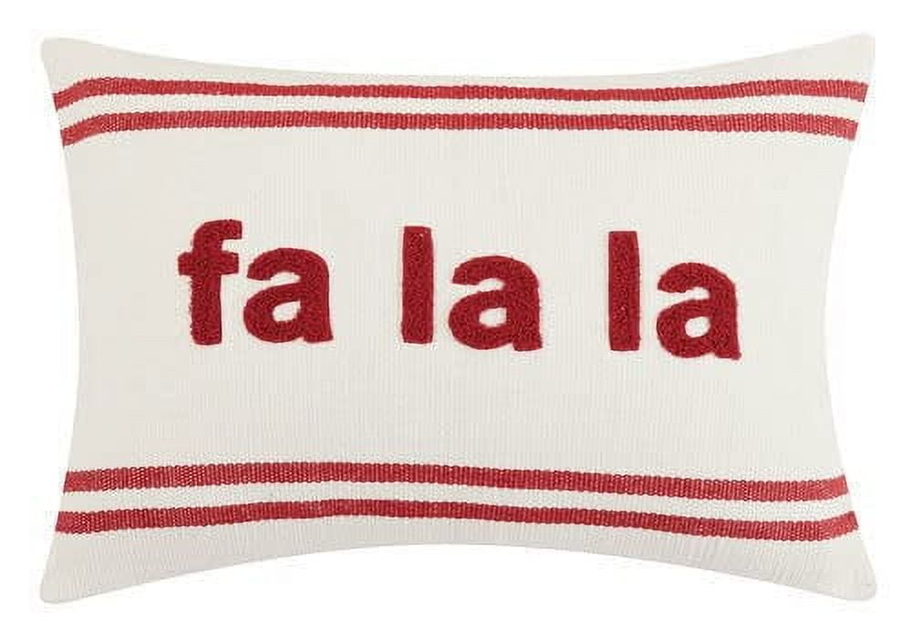 Red Embroidered Cotton Fa La La Throw Pillow
