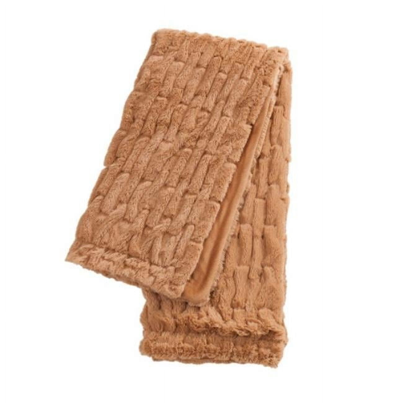 Camel Faux Fur and Cotton Reversible Throw Blanket