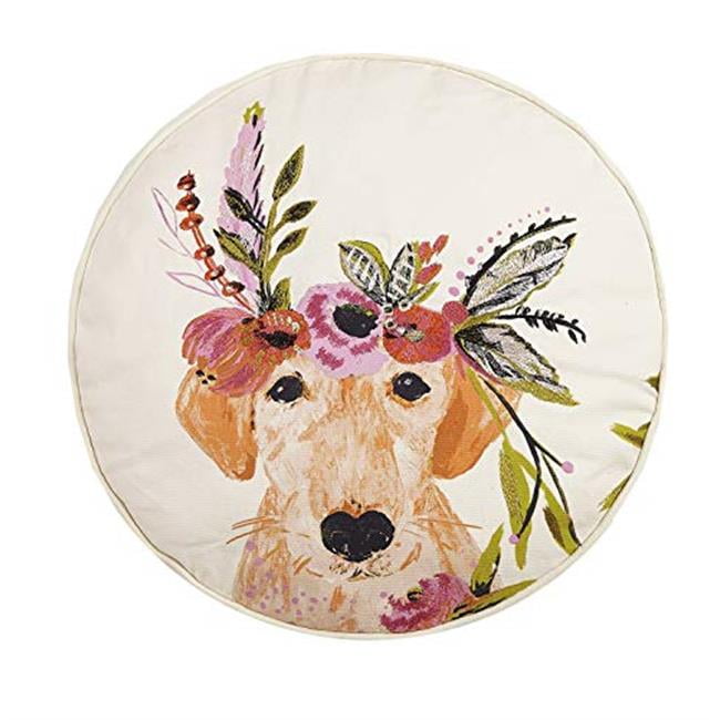 Round Floral Embroidered Cotton Dog Pillow