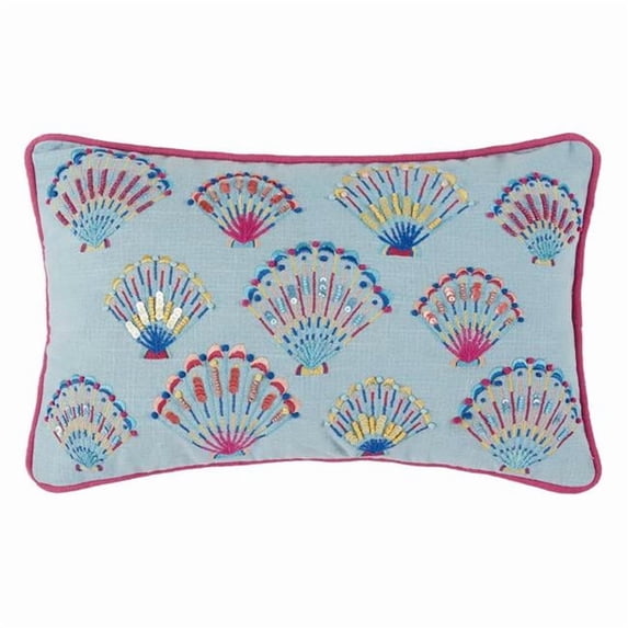 Peking Handicraft 24DD53C18OB 12 x 18 in. Tropical Shell Embroidered Poly Fill Hook Pillow, Multi Color