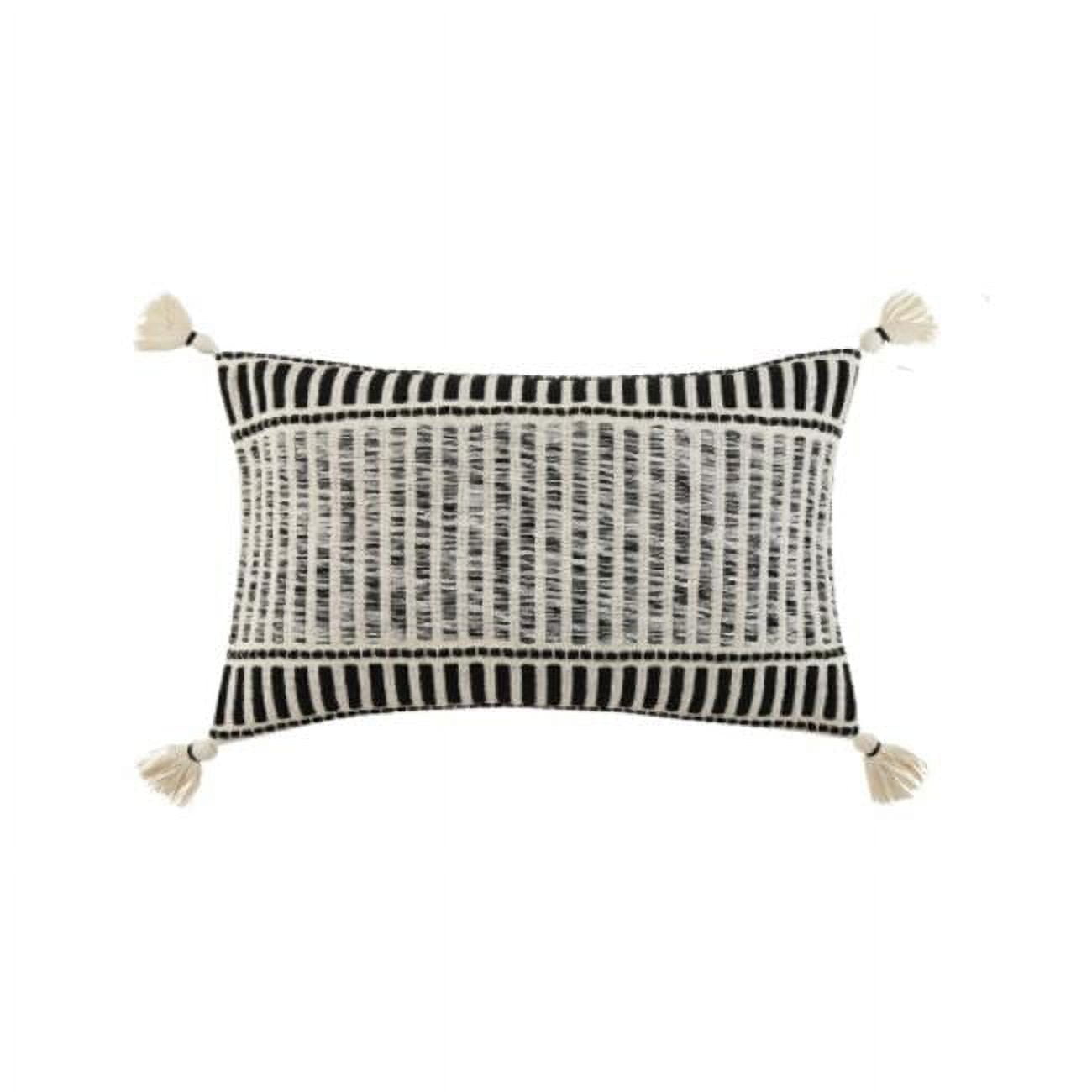 Black and White Cotton Tassel Throw Pillow