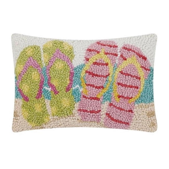 Peking Handicraft 30AV54C12OB 8 x 12 in. Flip Flops On Beach Poly Fill Hook Pillow, Multi Color - Pack of 3