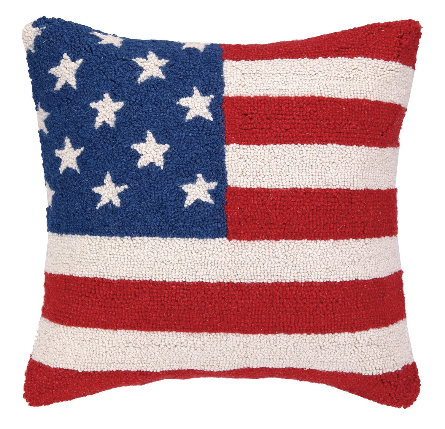 Patriotic American Flag Wool Hook Throw Pillow 18x18