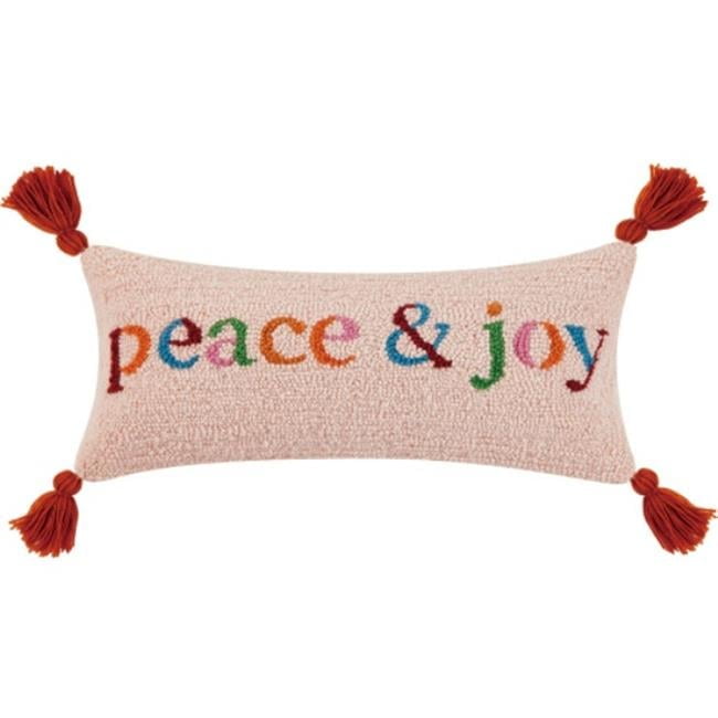 Peace & Joy Wool Hooked Rectangular Throw Pillow with Tassels