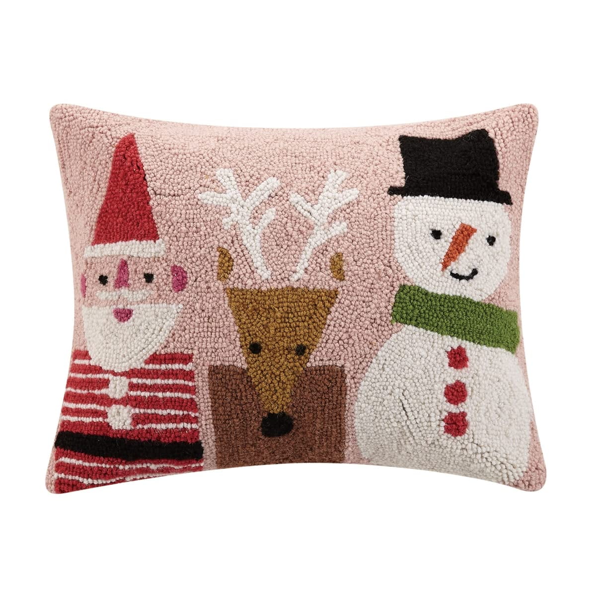 Santa and Friends Wool Cotton Christmas Throw Pillow