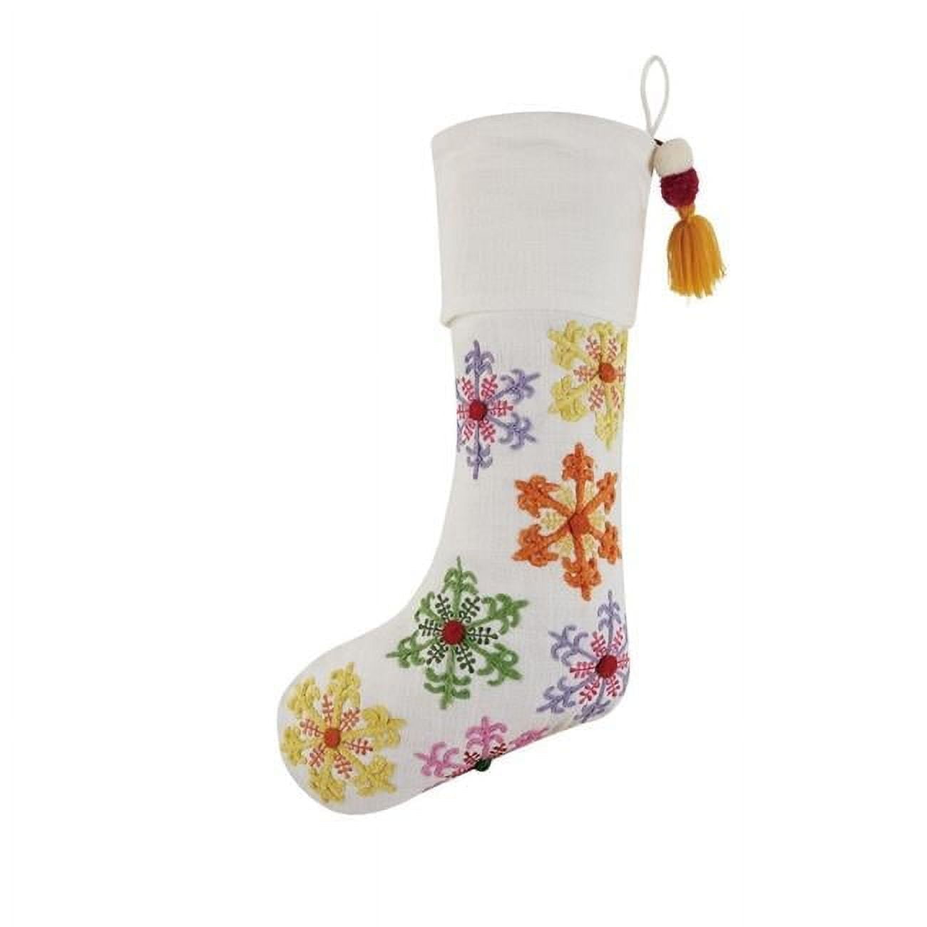 20-inch Colorful Embroidered Cotton Holiday Stocking