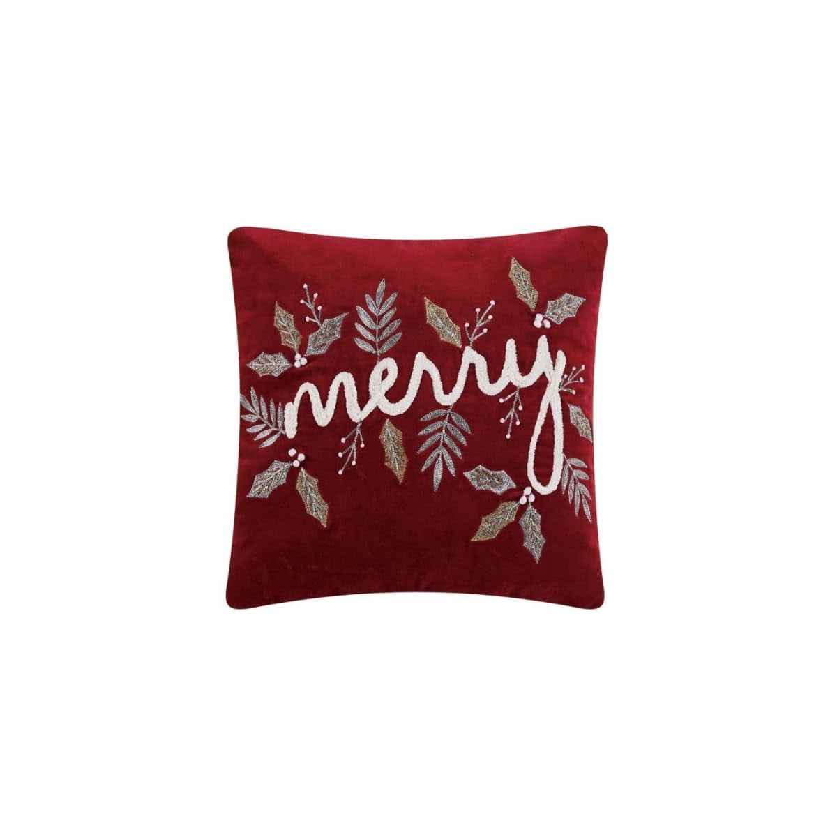 Red Velvet Square Embroidered Throw Pillow