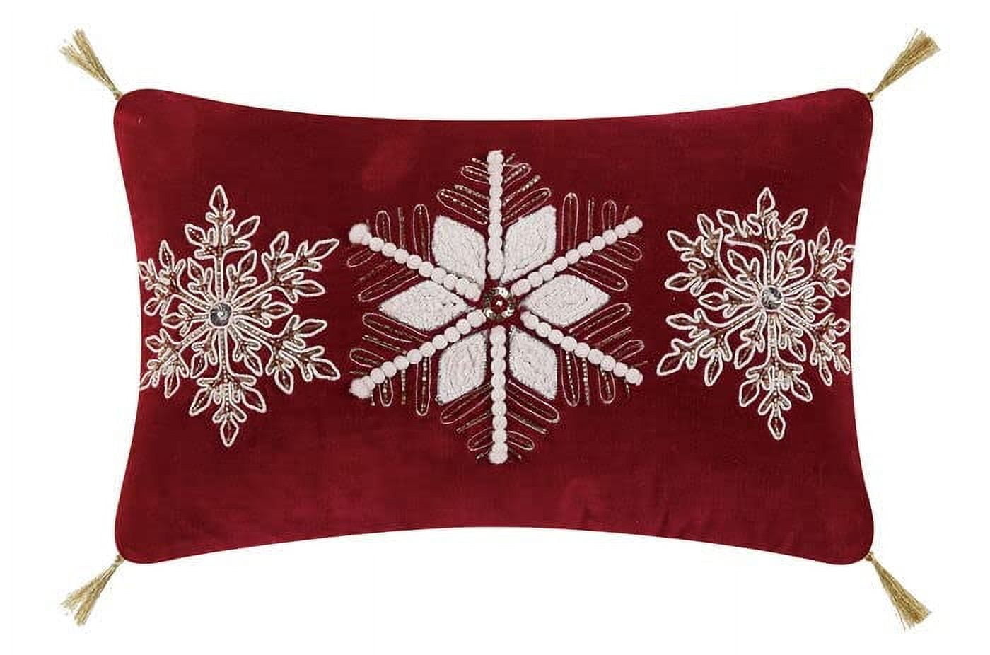 Gilded Snowflakes Red Cotton Velvet Christmas Pillow