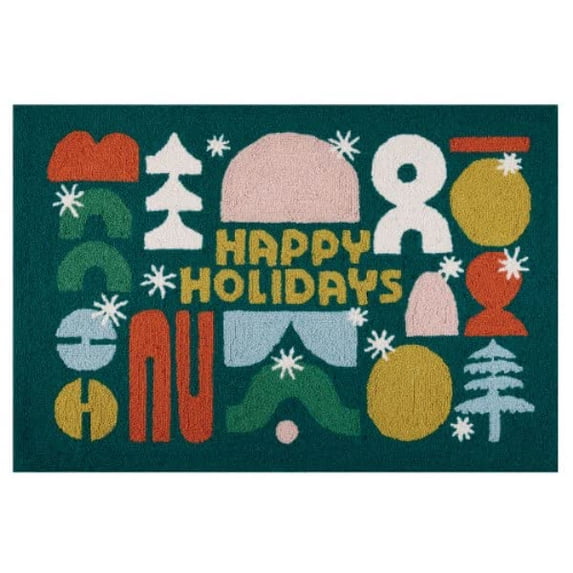 Peking Handicraft Happy Holidays Hook Rug, 40-inch Length, Wool, Christmas, Home Décor, Holiday Tradition