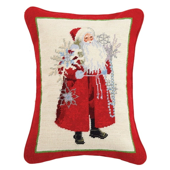 Peking Handicraft 31LH77C18OB Snowflakes and Scarlet Santa Needlepoint Pillow, 18-Inch Height, Wool and Cotton