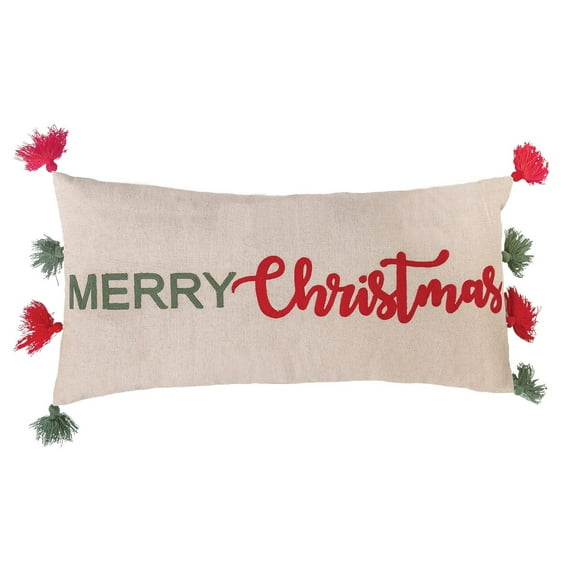 Peking Handicraft 31PK1002C24OB Merry Christmas Embroidered Pillow, 12-inch Length