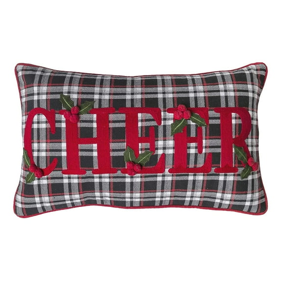 Peking Handicraft 31PK1009C20OB Black Plaid Cheer Embroidered Pillow, 12-inch Length