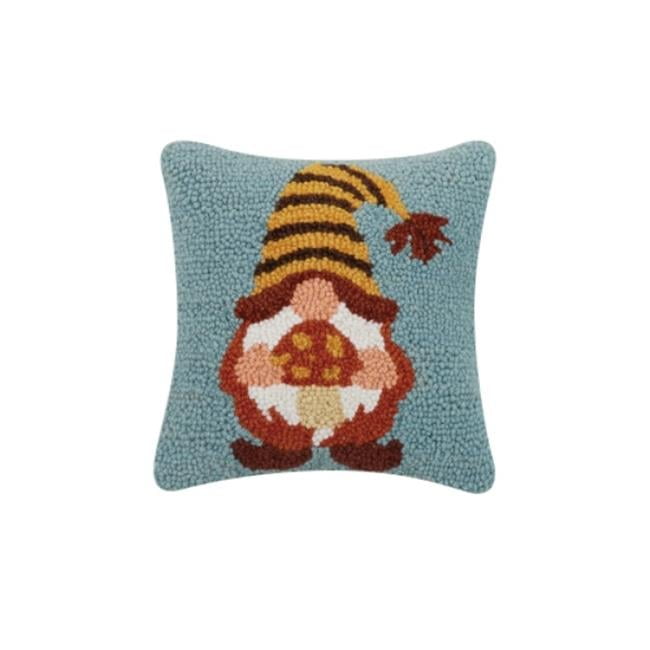 10" Blue Wool Gnome Pillow with Striped Hat