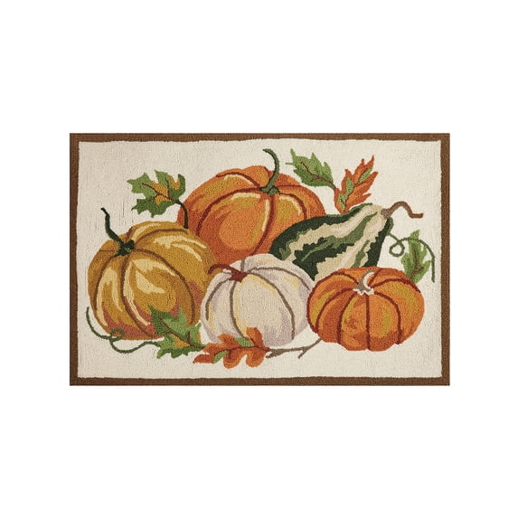 Peking Handicraft Harvest Pumpkins Thanksgiving Decorative Hook Rug, 2 x 3-Foot Length, Wool, Holiday Seasonal Decoration