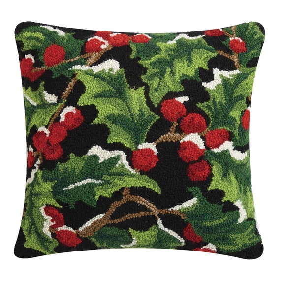 Peking Handicraft 31SJM9969C18SQ Holly Holiday Hook Pillow, 18-inch Square