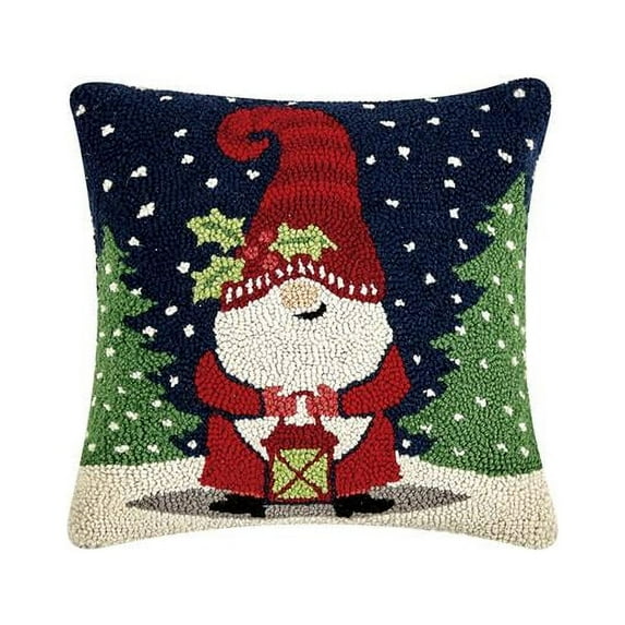 Peking Handicraft 31SNX64C14SQ 14 x 14 in. Holiday Gnome with Camp Lamp Hook Pillow