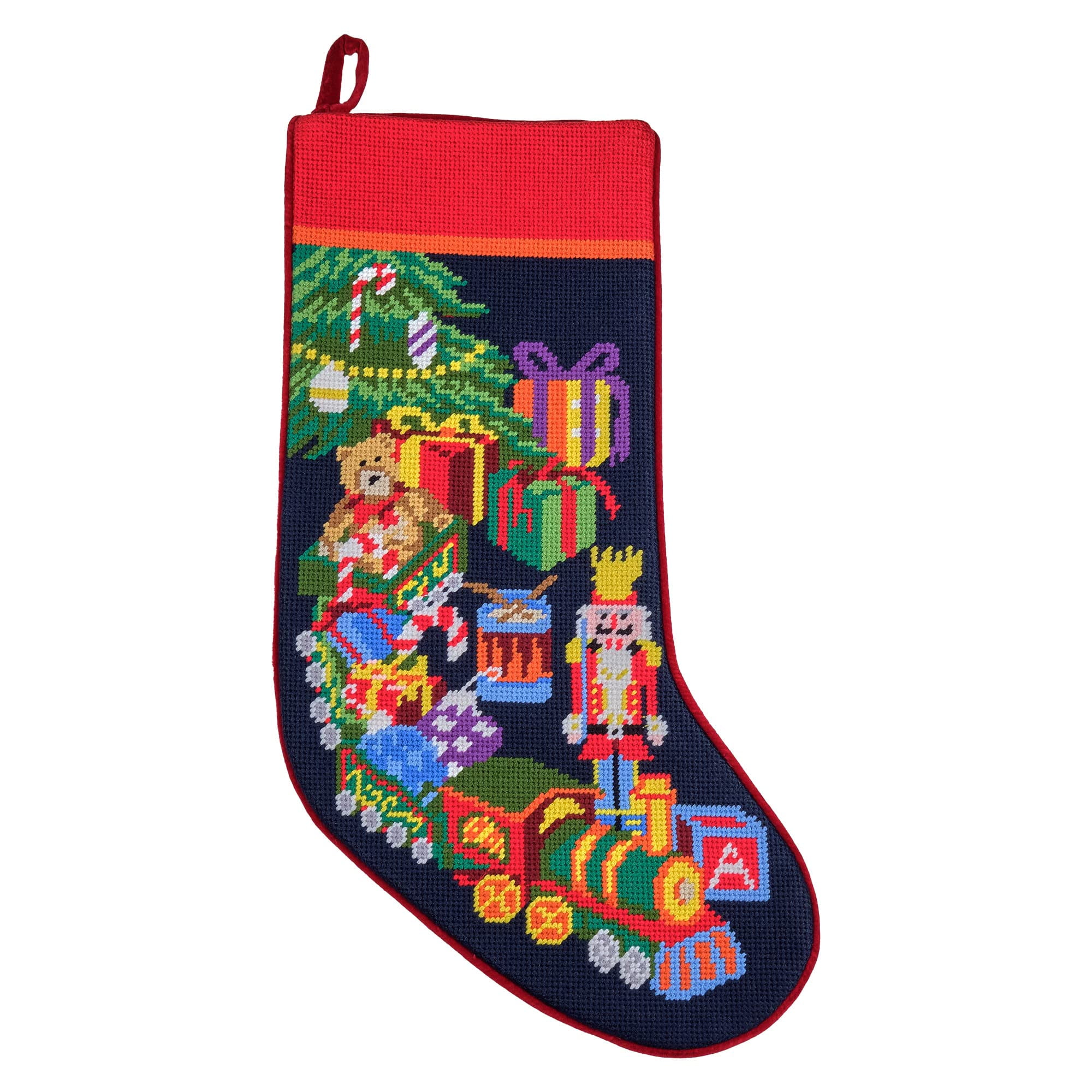 18" x 11" Embroidered Toy Train Christmas Stocking