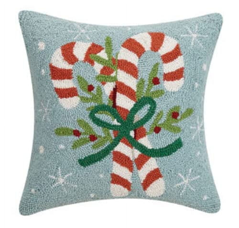 Candy Canes 16" Square Wool and Cotton Holiday Throw Pillow