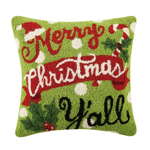 Peking Handicraft 31TG424C16SQ Merry Christmas Y'all Pillow, 16-inch Length, Cotton