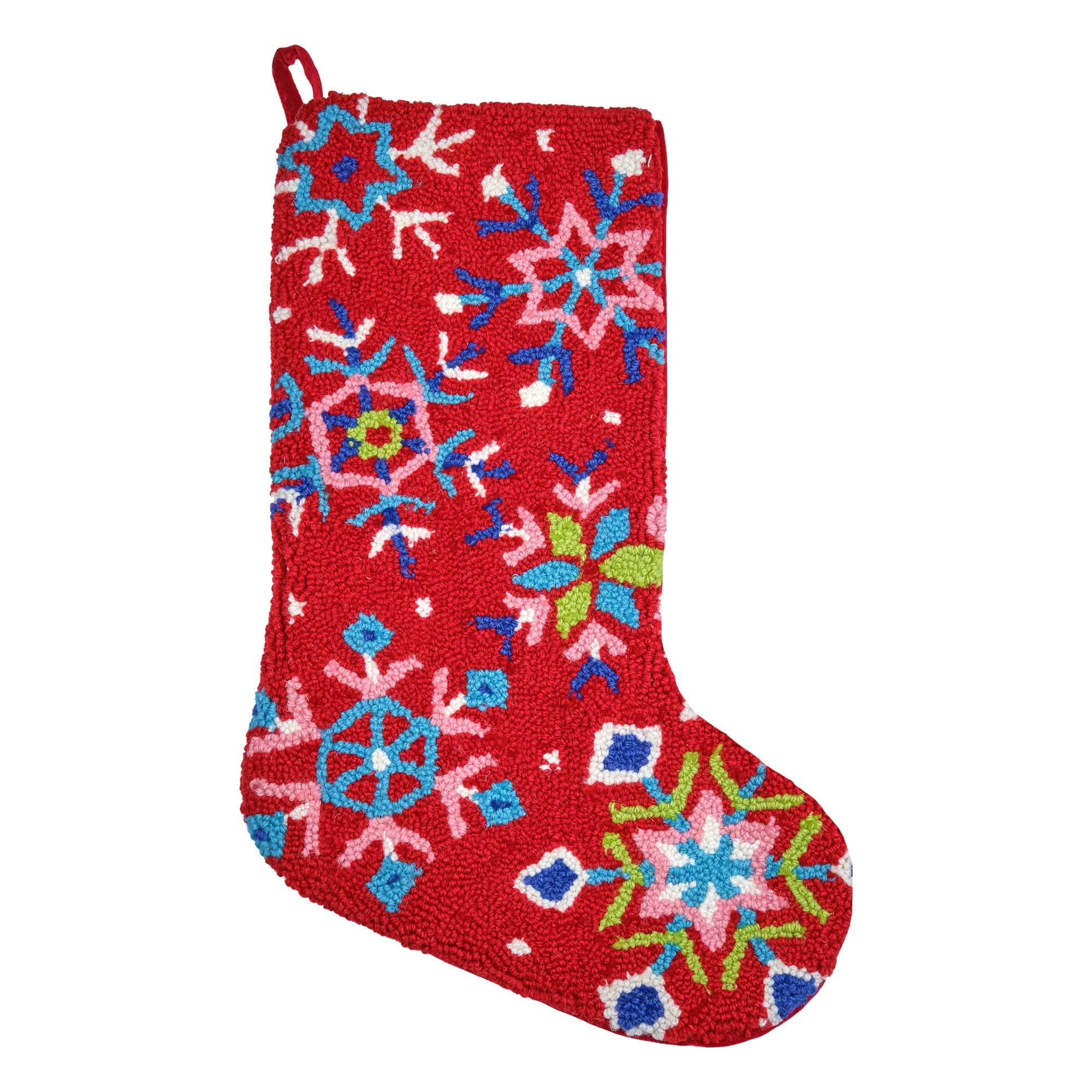 Colorful Red Wool Hook Snowflake Christmas Stocking