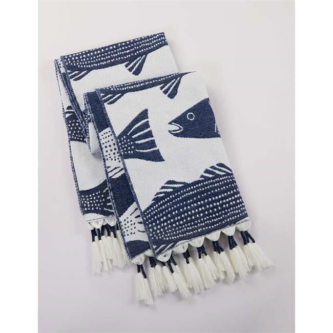 Blue and White Reversible Acrylic Woven Throw Blanket