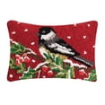 thumbnail image 1 of Peking Handicraft Chickadee On Branch Christmas Polyfill Hook Throw Pillow, 12-inch Length, Wool and Poly Velvet, Holiday Seasonal Decoration, 1 of 1